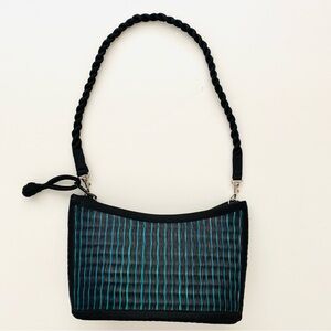 Baskets of Cambodia Green Black Woven Reed Grass Purse Handbag